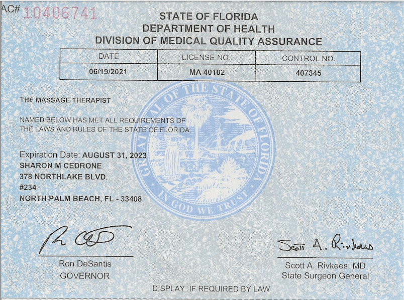 Florida State Massage License